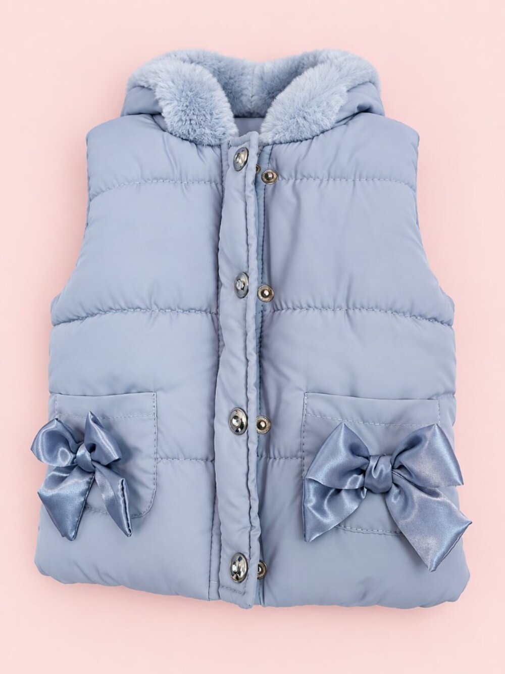 💙 Girls’ 3T Light Blue Puffer Vest with Faux-Fur Hood